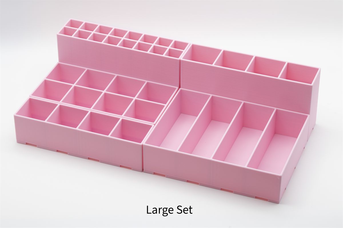 Pink large modular makeup organizer set with differently sized compartments